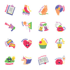Set of Activities and Food Flat Stickers 


