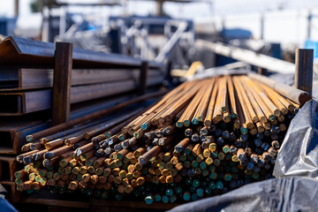 Metal factory outdoor production. Industrial metalworking factory packaging.