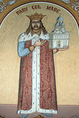 Prince from Romania in a beautiful mosaic representation at the Dealu Monastery in Romania.