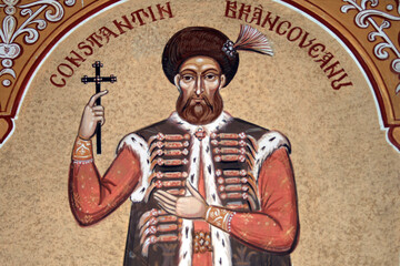 Prince from Romania in a beautiful mosaic representation at the Dealu Monastery in Romania.