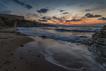 La Praiola beach in Terrasini town at sunset, province of Palermo IT