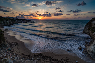 La Praiola beach in Terrasini town at sunset, province of Palermo IT