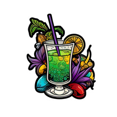 Glass with cocktail for the Mardi Gras masquerade sticker illustration