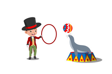 Cute kid on circus show, Background in separate layers for easy editing