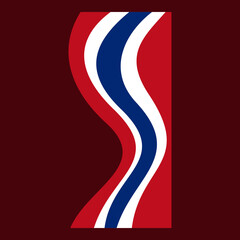 thailand flag waving shape illustration as side border or header and footer background element