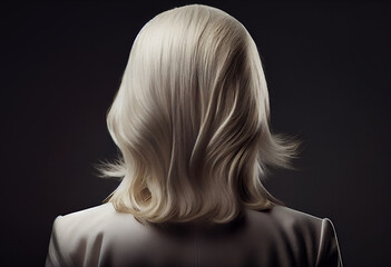 Naklejka premium Perfekte, gesunde und glänzende blonde Haare im Fokus eines Portraits. Perfekt für Friseur- Haarfarbe- und Shampoo- werbung. -Generative Ai