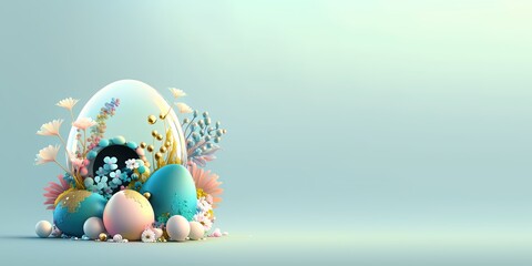 3D Render of Easter Eggs and Flowers with a Fantasy Theme - obrazy, fototapety, plakaty