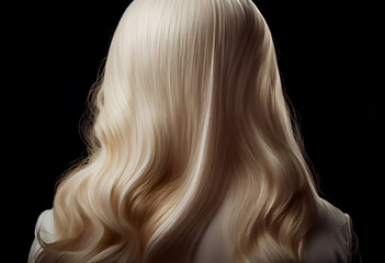Naklejka premium Perfekte, gesunde und glänzende blonde Haare im Fokus eines Portraits. Perfekt für Friseur- Haarfarbe- und Shampoo- werbung. -Generative Ai