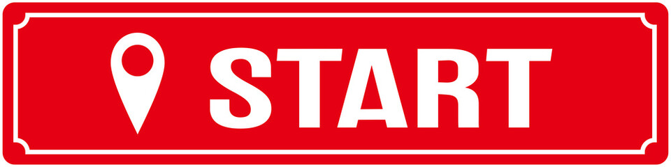A sign in red color that says : start . Start point
