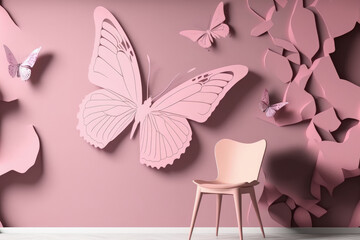 backdrop with a butterfly design, feminine pink aesthetic. Generative AI