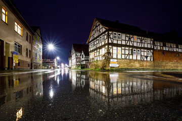 The historic Village of Herleshausen at night	