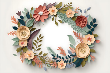 Paper wreath of flowers created with Generative AI