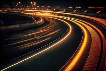 Fototapeta premium F1 nighttime circuit road motion blur. Generative AI