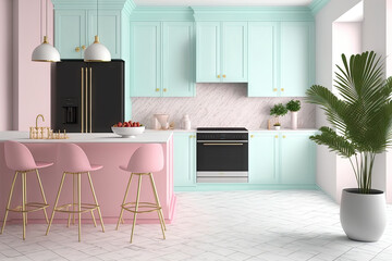 pastel colored interior kitchen mockup. Generative AI