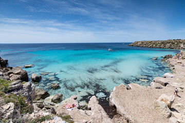 Fototapeta na wymiar Panoramic view of Cala Azzurra beach, Favignana island IT