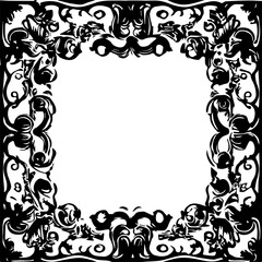 An transparent baroque style frame border design element. Shapes were vectorized from an ai generation.  