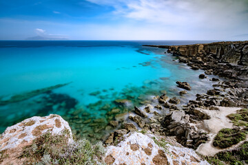 Panoramic view of Cala Rossa bay, Favignana island IT