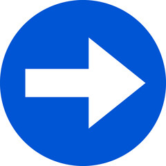 One Way Only or This Way Only Blue Sign Round Floor Marking Adhesive Sticker Icon with Direction Arrow. Vector Image.	