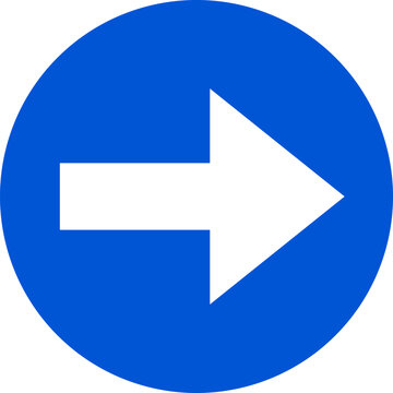 One Way Only or This Way Only Blue Sign Round Floor Marking Adhesive Sticker Icon with Direction Arrow. Vector Image.	