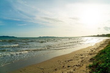beautiful sea beach with sunset time