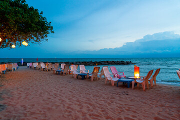 beach chair with dining table near sea beach