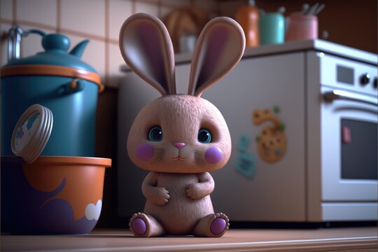 easter bunny, a cute adorable rabbit  in the style of a children-friendly cartoon animation fantasy generative ai Illustration