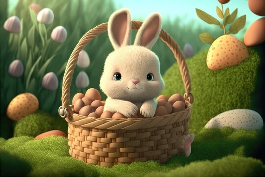 easter bunny, a cute adorable rabbit  in the style of a children-friendly cartoon animation fantasy generative ai Illustration