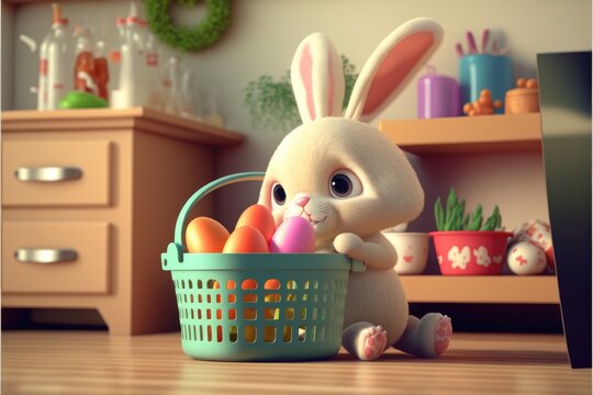 easter bunny, a cute adorable rabbit  in the style of a children-friendly cartoon animation fantasy generative ai Illustration