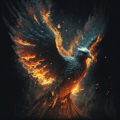 Burning phoenix rising from the ashes. AI Generated