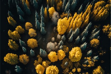 top ariel view drone shot of a Dense forest generative ai illustration - obrazy, fototapety, plakaty