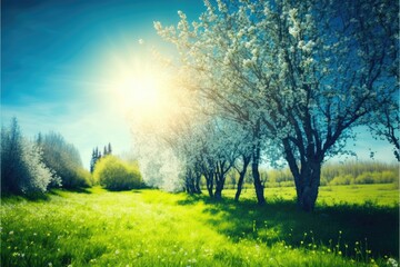 Obraz premium Nature generative ai bloomy tree garden