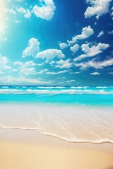 Fototapeta na wymiar sea beach on a sunny day with crystal clear water small waves and a blue sky generative ai summer background