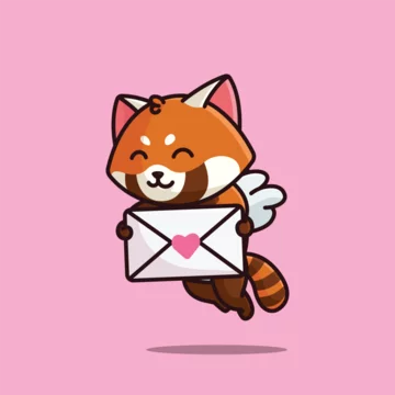 Cute cupid red panda holding love letter cartoon vector illustration animal love isolated