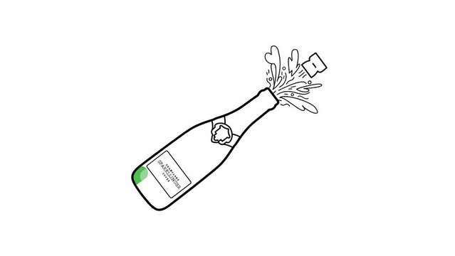 champagne bottle sketch background and 2d animation