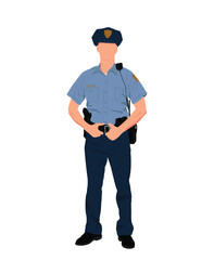 Male Police Officer Illustration, Standing Policeman With Uniform Simple Flat Vector