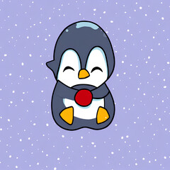 cute happy penguin in snow - illustration