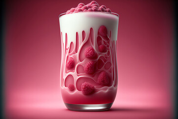 raspberry milkshake. Vanilla milkshake. Cold drink concept. Generative AI