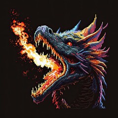 Pixel art dragon spewing flames
