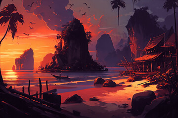 Silhouette eines Strandes in Thailand