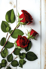 Rote Rosen auf hellem Holz - Hochzeit, Muttertag, Valentinstag - Generative AI