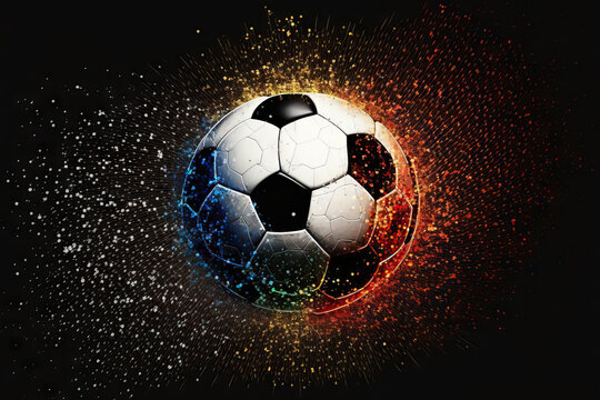 Soccer Ball With Glitter Effect Hitting The Goal. Championship Football. Generative AI