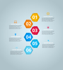 Business hexagon Infographic. Modern infographic template. Abstract diagram with 6 steps, options, parts, or processes. Vector business template for presentation. Creative concept for infographic