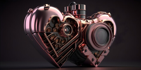 Cool heart shaped camera. Magic camera. Camera for valentine. generative ai