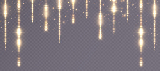 Golden glitter lights garland hanging vertical lines Vector holiday background. Confetti dots rain, vip gold glitter garlands with light effect for web design and illustrations.png