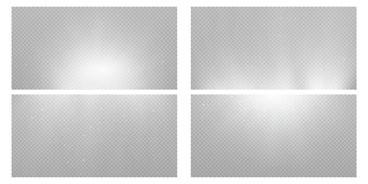 Bright spotlight. Set of bright lighting with stage spotlights with light dux on a transparent background.