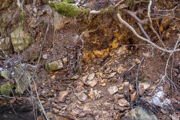 The crumbling bank near the stream, composed of limestone and marl