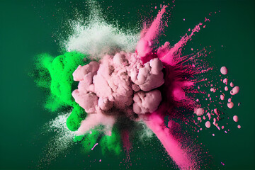 white, pink and green smoke explosion, generative ai