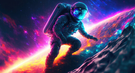 Obraz na płótnie Canvas Astronaut Surfing the Galaxy - Generative AI