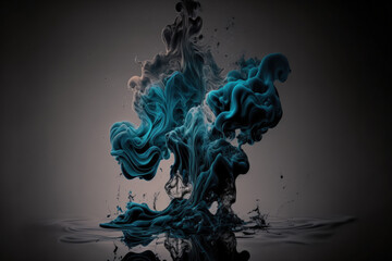 water with ink. Background is amorphous. swirling ink in the water. Isolated ink in water over a dark background. water soluble colored ink. a black background with smoke. Generative AI