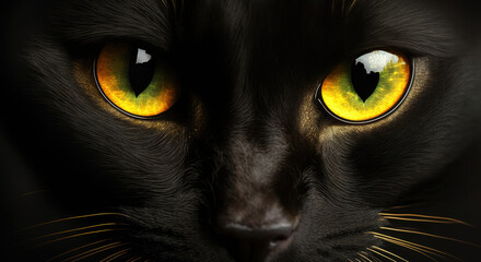 Cat Black and Yellow Eyes - Generative AI